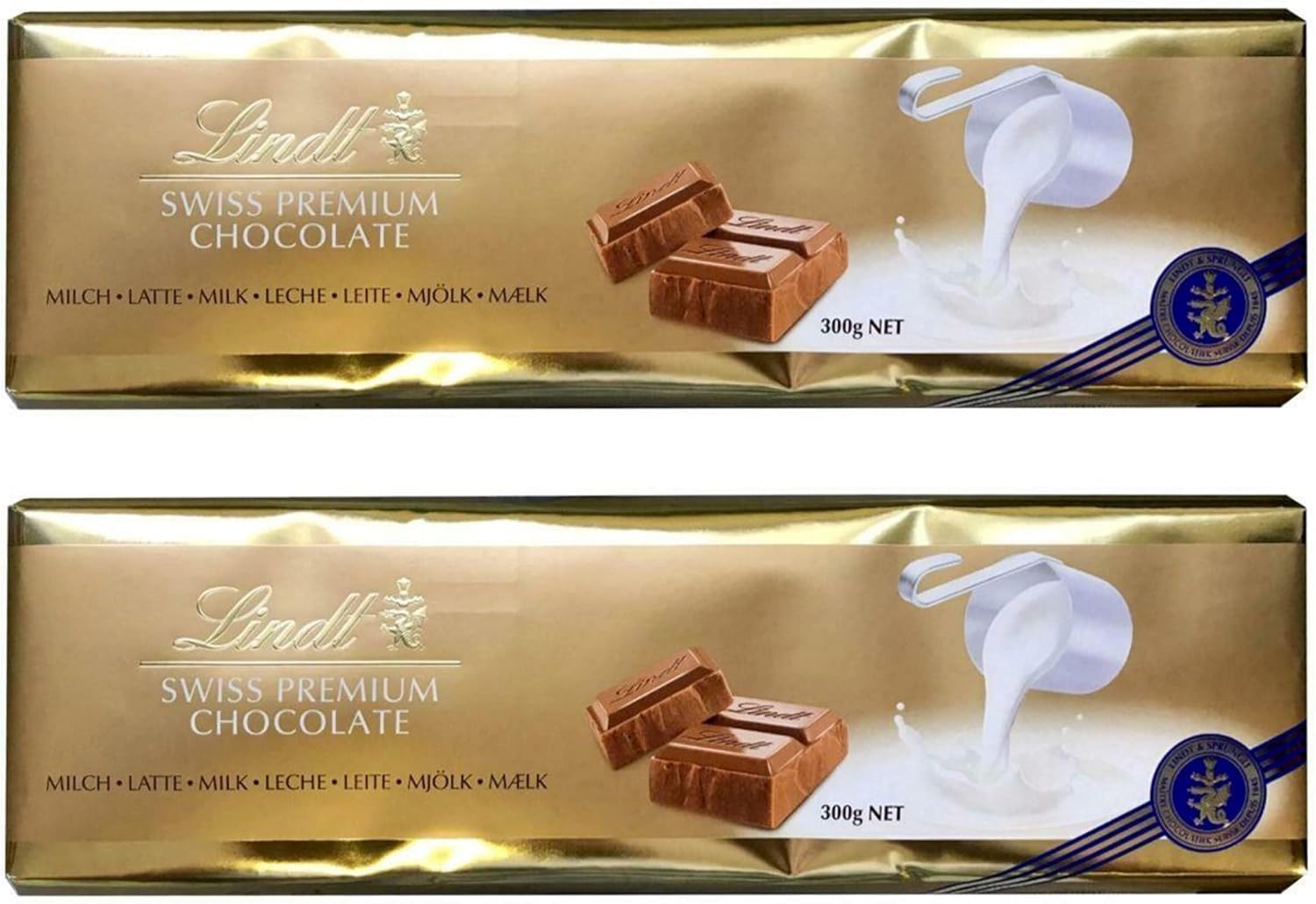 Lindt Swiss Milk Chocolate Bars  300g Pack of 2