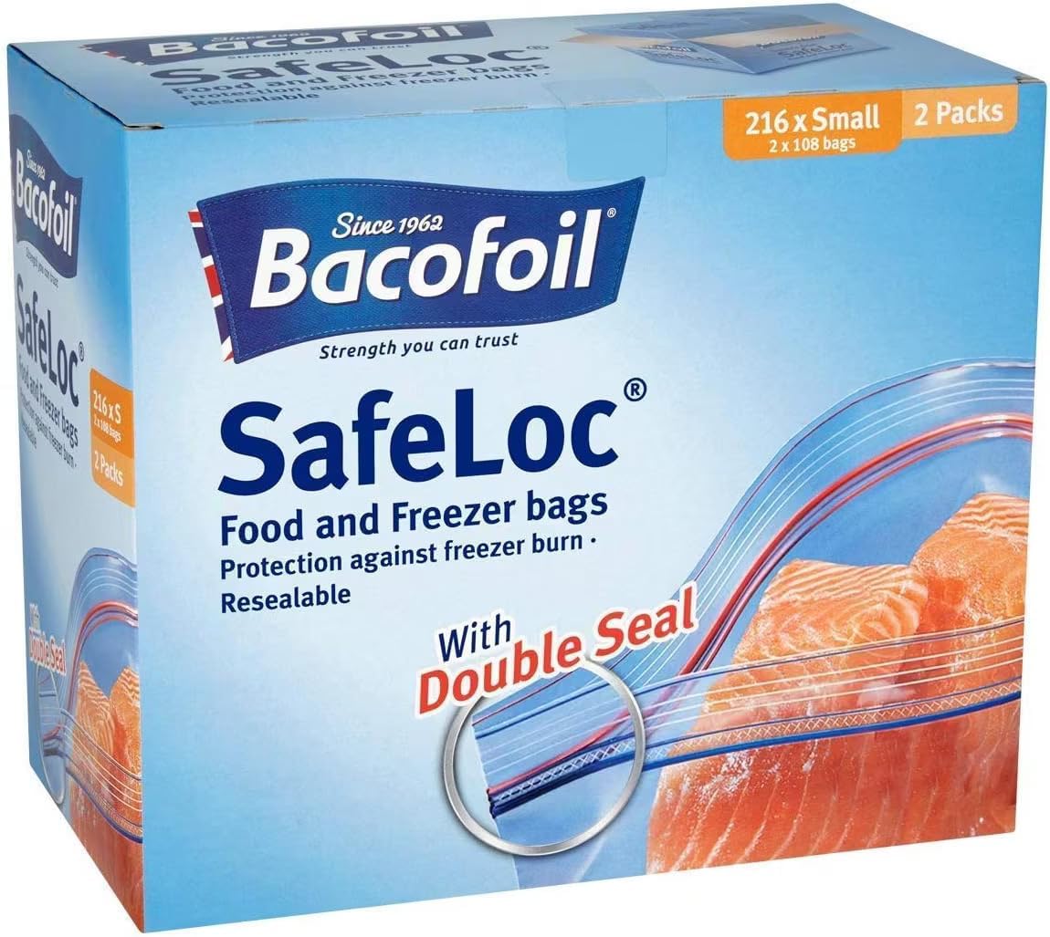 BacoFoil Safeloc Food and Freezer Small Bags, 216 Pack (2 x 108), Husa