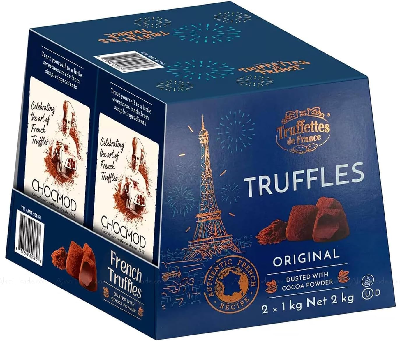 Chocmod Truffettes de France Natural Truffles, Plain, 1kg Boxes (Pack of 2)