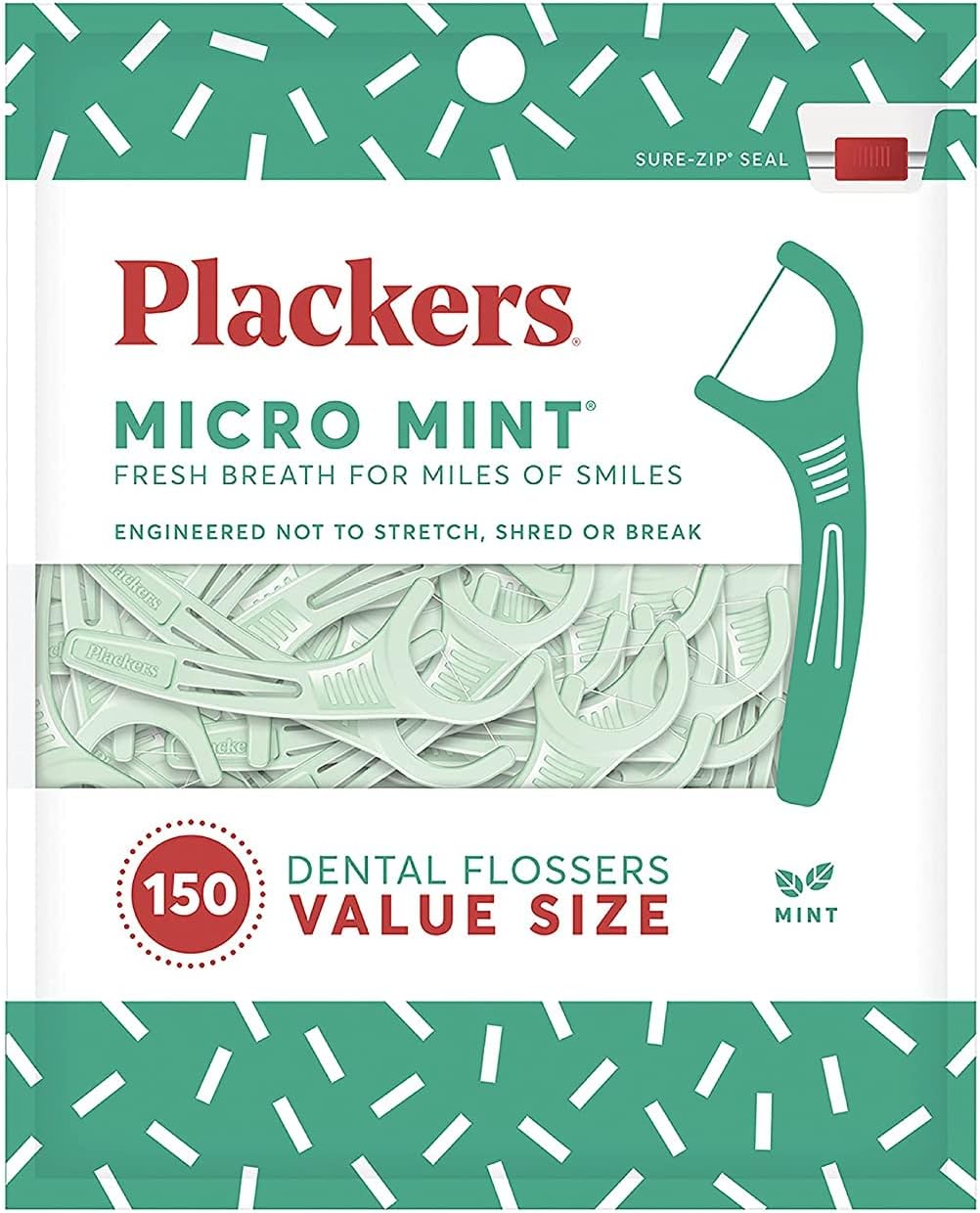 Plackers Micro Mint Dental Floss Picks (150 Count, Pack of 3)