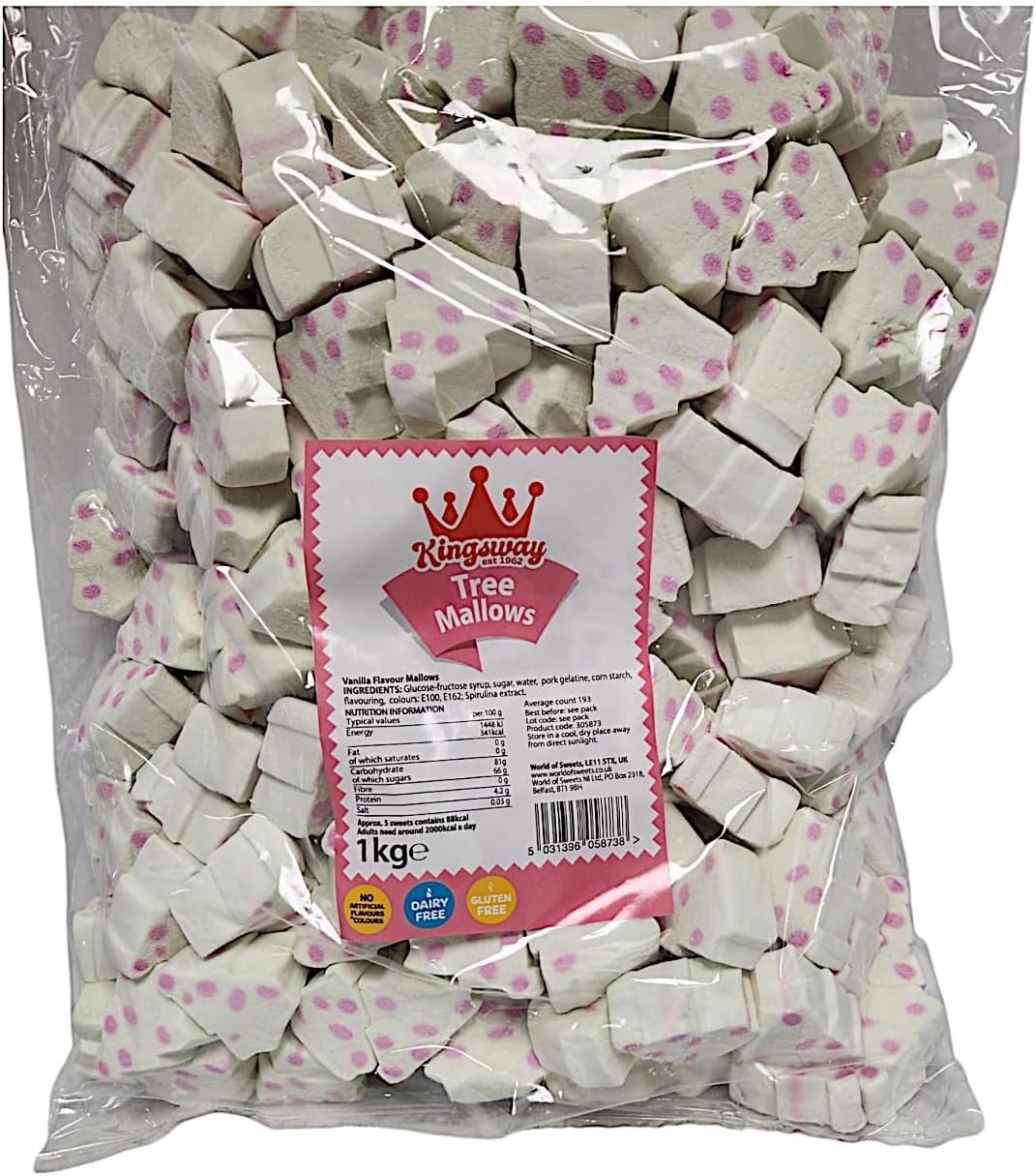 Divas World Tree Vanilla Flavoured Marshmallows 1kg Bag Pink & White Mini Mallows Dairy Free & Gluten Free for All