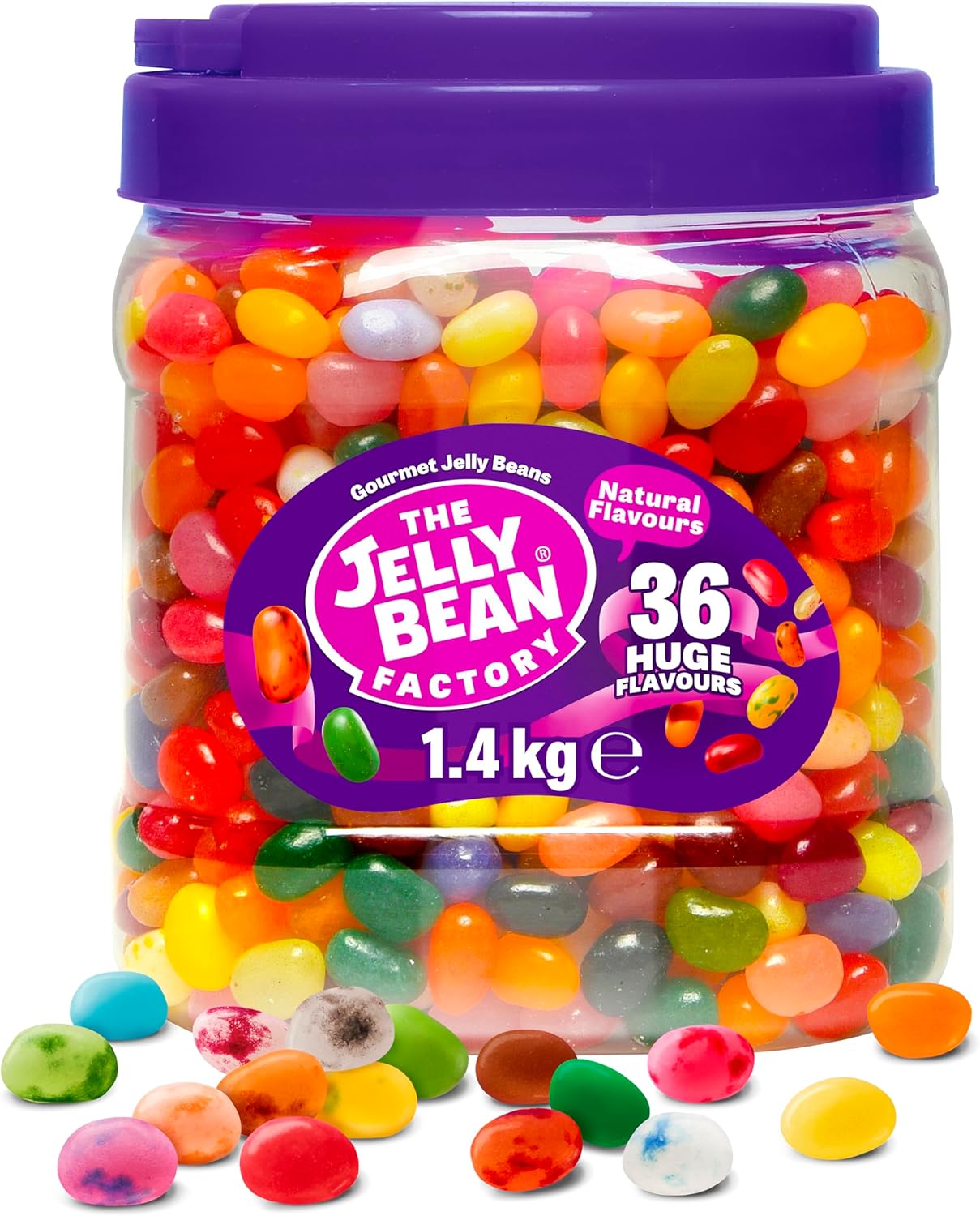 The Jelly Bean Factory, Jelly Beans Gift 1.4 KG Tub, Gluten Free Sweets - 36 Natural, Huge Fruit Flavours, Chewy, Retro American Sweets for Kids, Adults, Halloween - Gourmet Pick and Mix Jellybeans