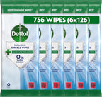 Dettol Antibacterial Surface Wipes  Fragrance-Free, 756 Wipes (126 x 6 Pack), Kills 99.9% of Germs
