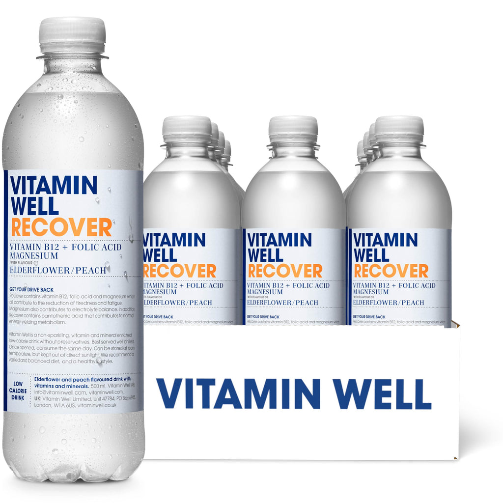 Vitamin Well Rhubarb & Strawberry Flavoured Water  12 x 500ml, Low Calorie, Vitamin C, D, Zinc & Biotin