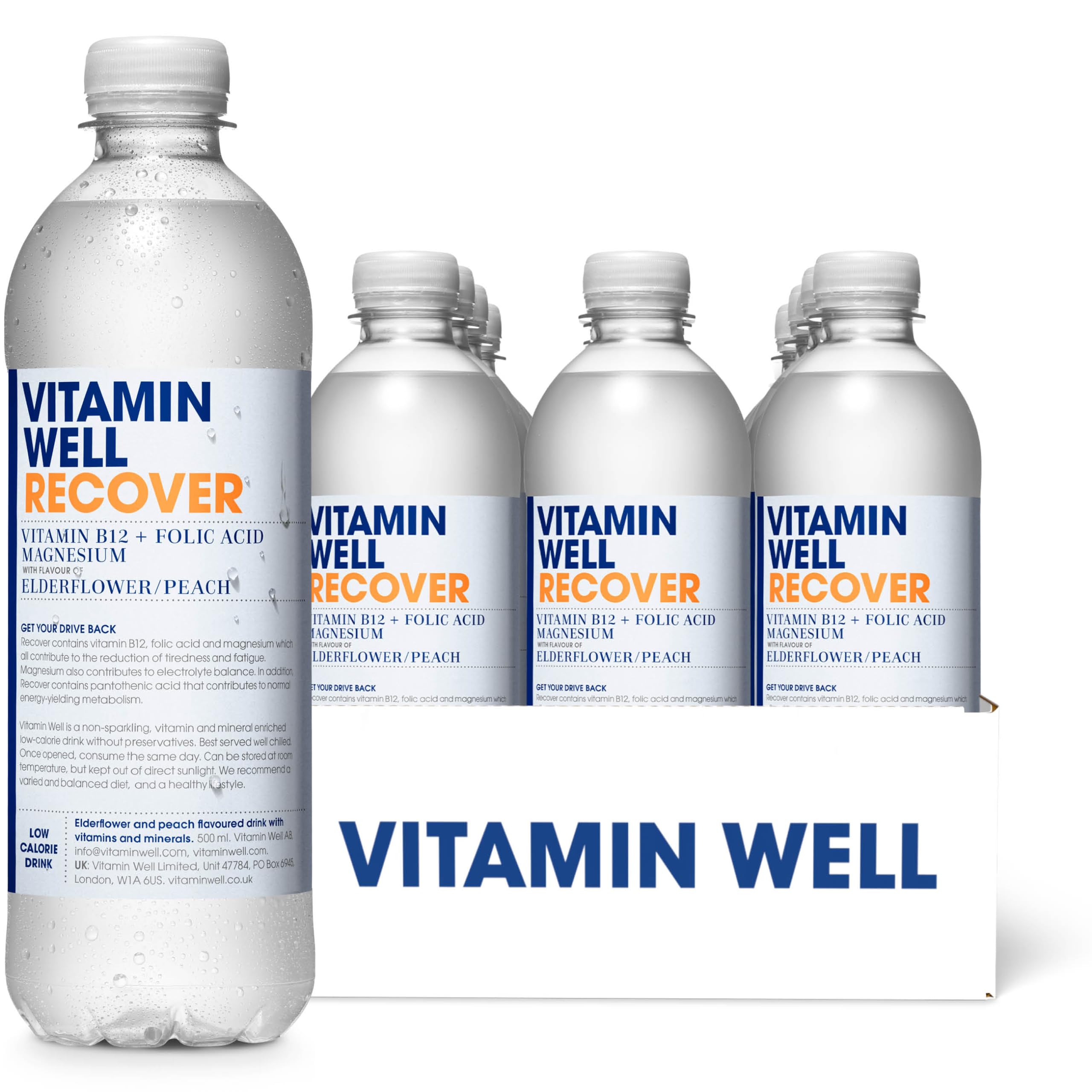 Vitamin Well Rhubarb & Strawberry Flavoured Water  12 x 500ml, Low Calorie, Vitamin C, D, Zinc & Biotin