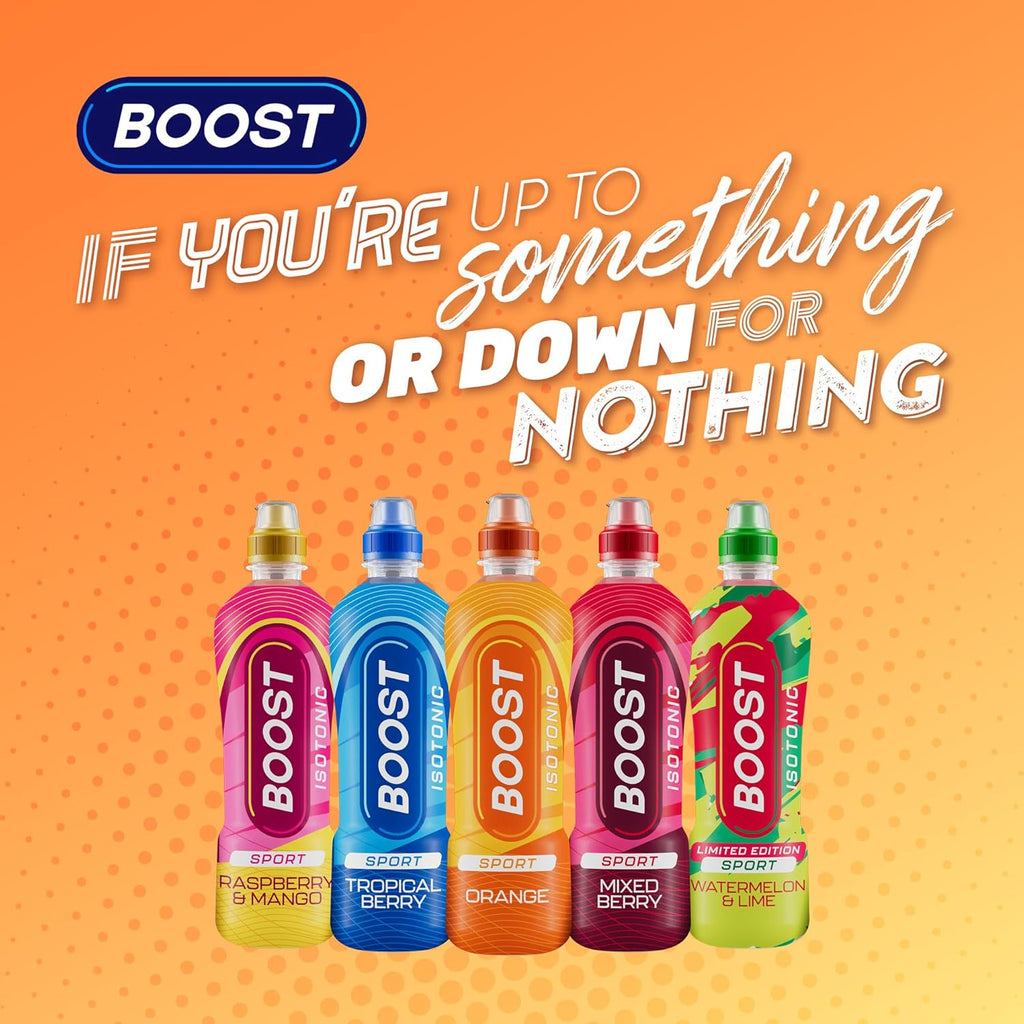 Boost Sports Drink Orange Flavour 12 Isotonic Drink with Vitamin B12 and B6 Electrolyte Drink Maximum Hydration Drinks Low Calorie Vegan Adult Soft Drinks Multipacks 12x500ml