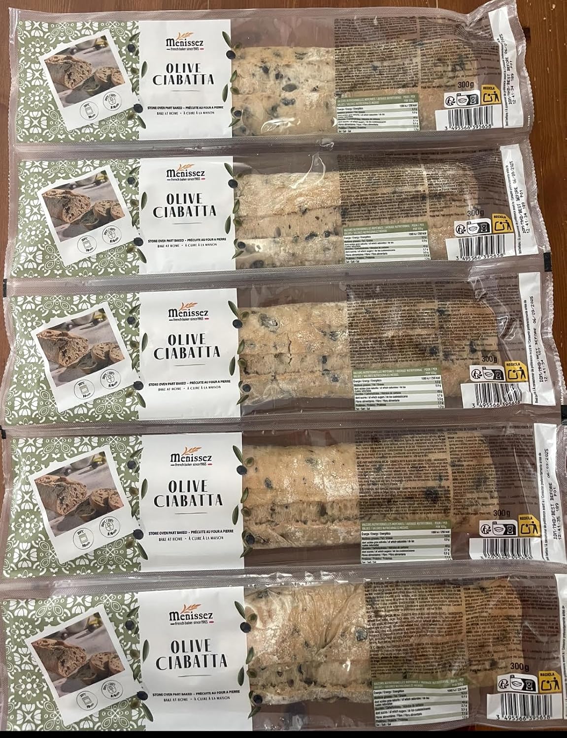 Menissez Olive Ciabatta Bread, Stone Oven Part-Baked, 300g, Pack of 5 by AHG