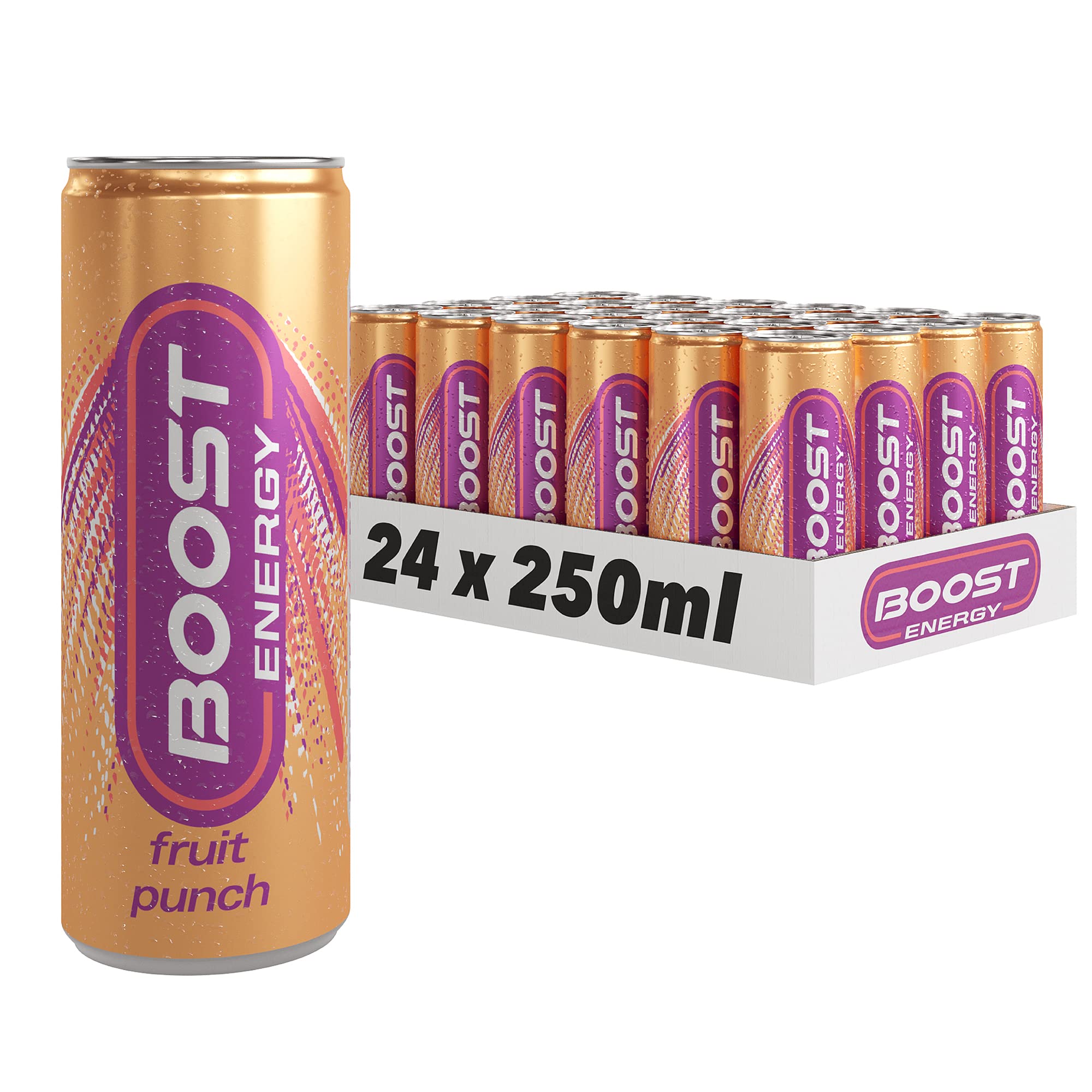 Boost Energy Drink Original Flavour - 24 Pack Drinks with Caffeine, Taurine and Vitamin B | Carbonated Energy Drinks | Gluten Free Vegan Low Calorie Fizzy Drinks Multipack | 24x250ml