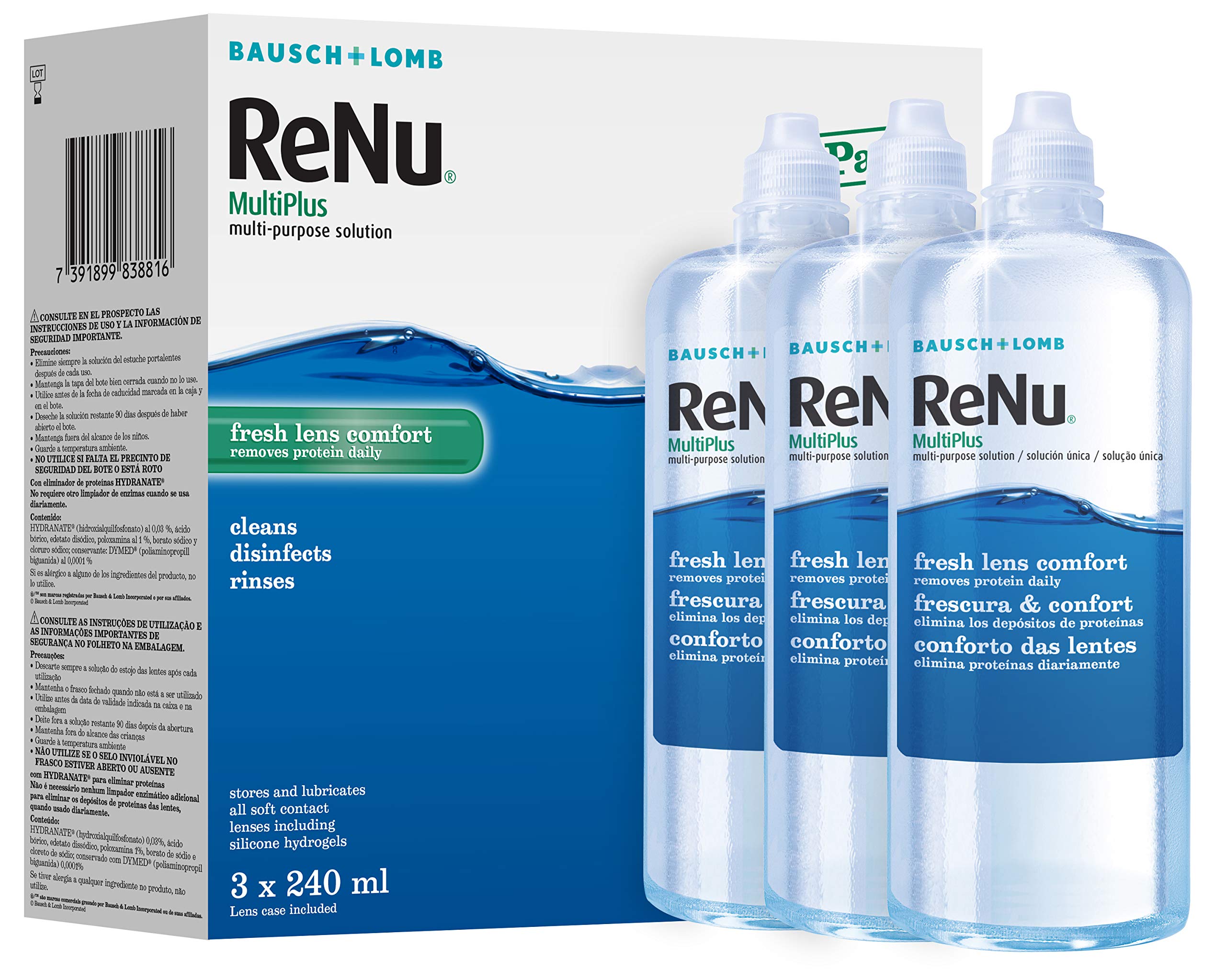 ReNu MultiPlus Multi-Purpose Contact Lens Solution  4 x 240ml with Lens Case
