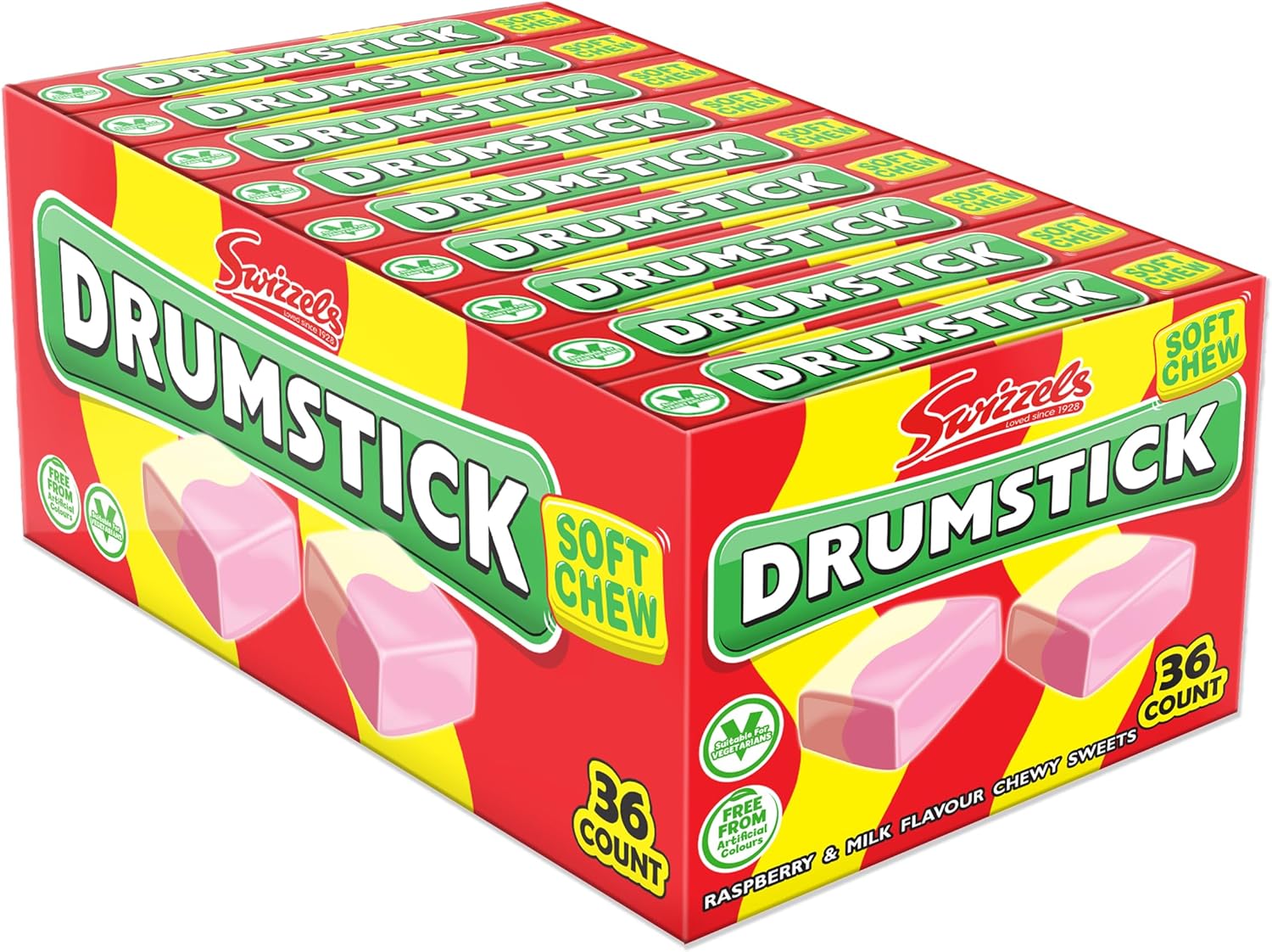 Swizzels Original Drumstick Soft Chew Sweets, Raspberry and Milk Flavour Bulk Sweets, Multipack (36 Soft Chew Sticks)