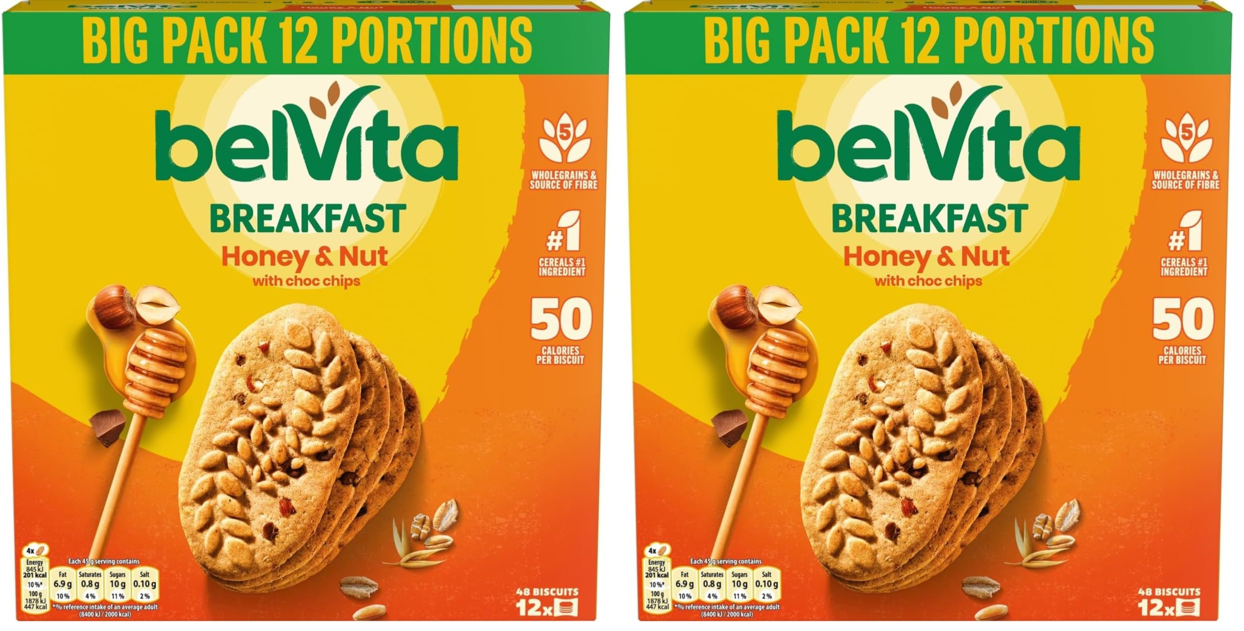 BelVita Breakfast Biscuits Honey & Nuts with Choc Chips  12 x 45g Multipack