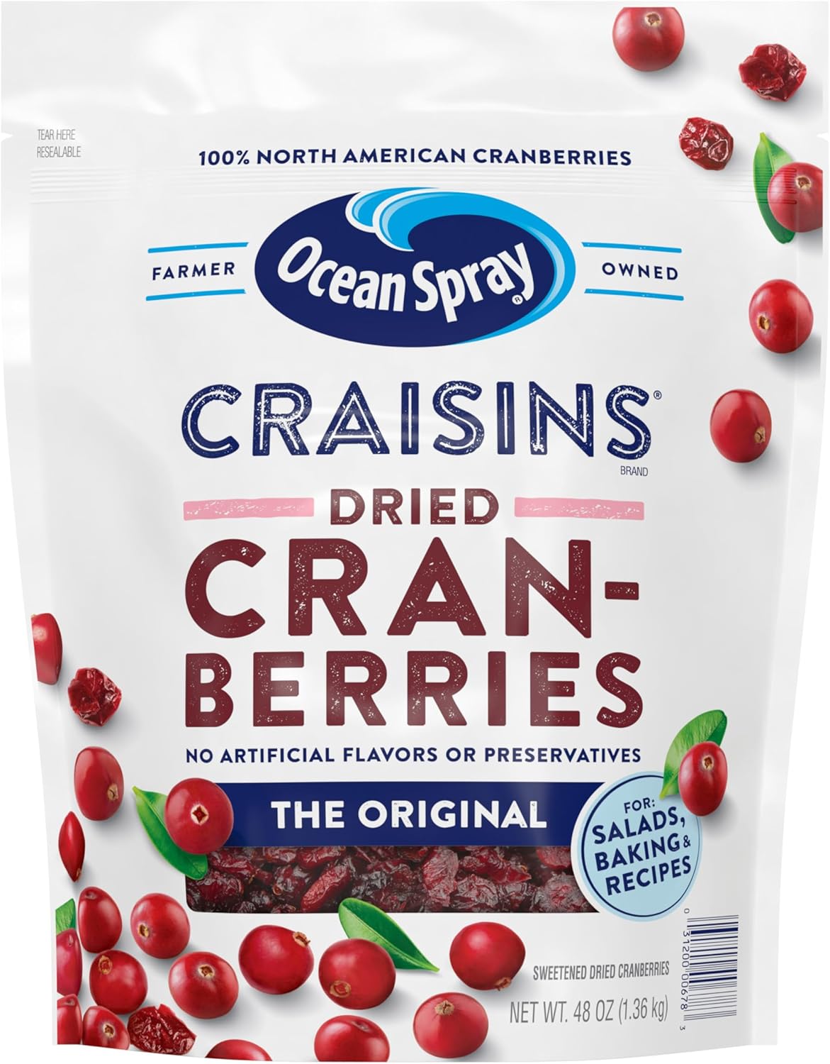 Ocean Spray Craisins Sweetened Dried Cranberries - 48 oz (3 Pounds)