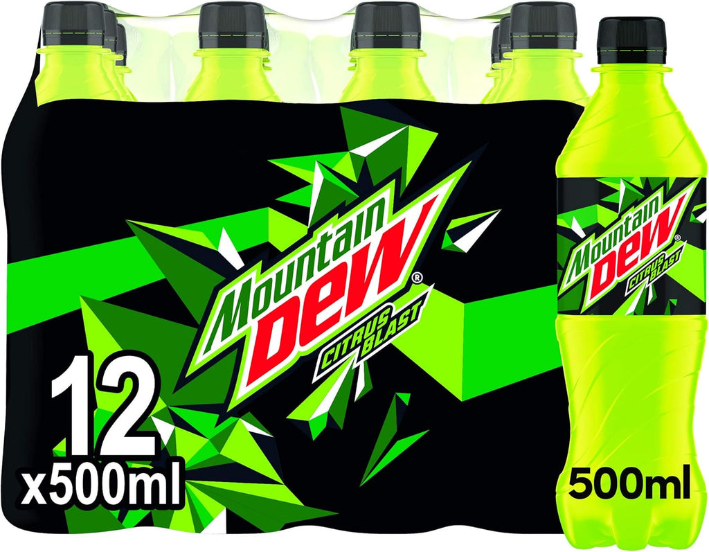 Mountain Dew, Blast Exhilarating Intensely Refreshing Bold Taste, 500 ml Bottles, Citrus (Pack of 12)