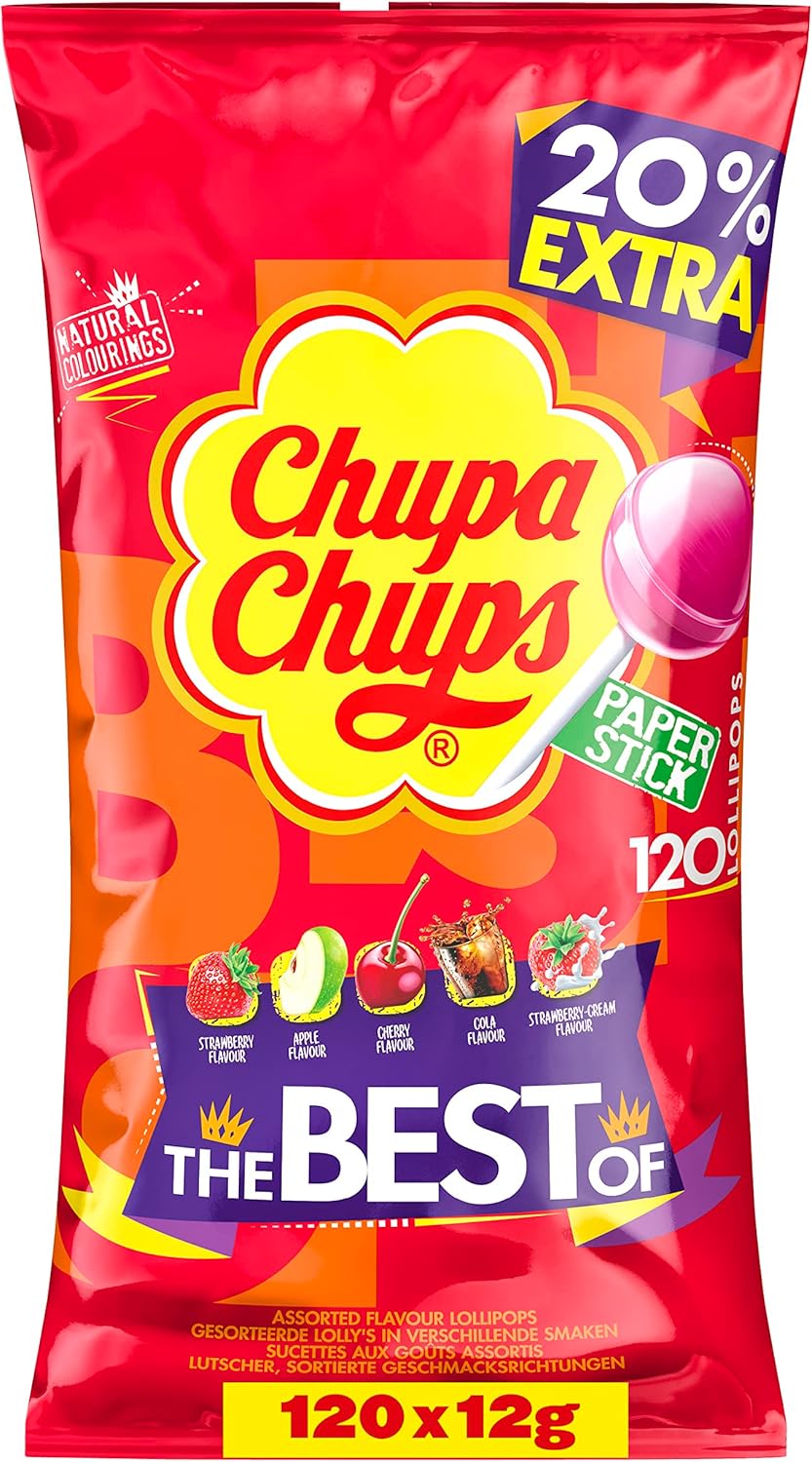Chupa Chups Party Sweets - The Best Of Lollipop Sharing Bag (120 Lollies In 5 Flavours)