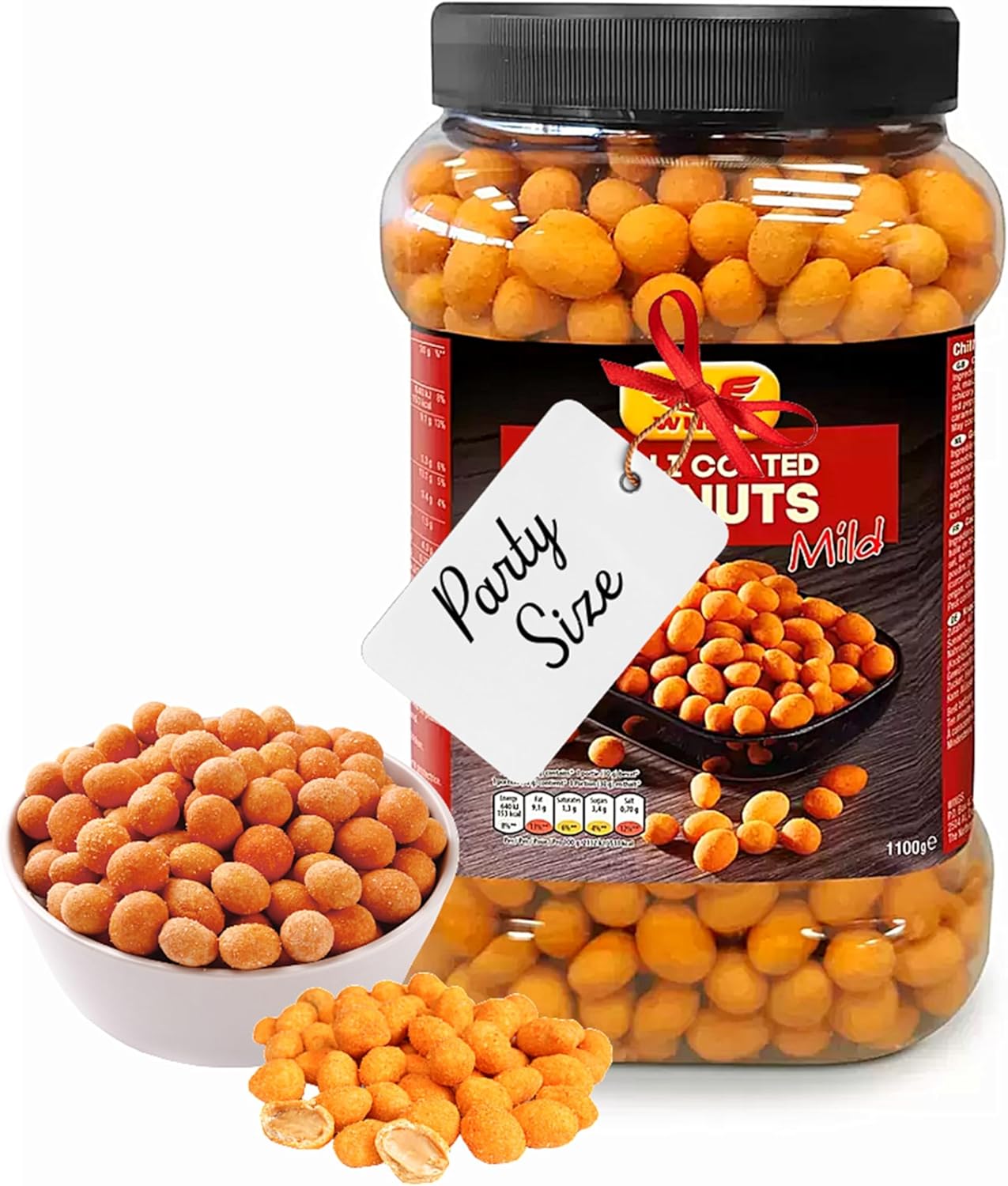 Spicy Chilli Peanuts Sharing Bulk Buy - Crunchy Coated Peanuts Snacks with Chilli Flavour 1.1kg Perfect Pub Snacks for Snacking, Movie Nights, Peanut Lovers with Topline Card