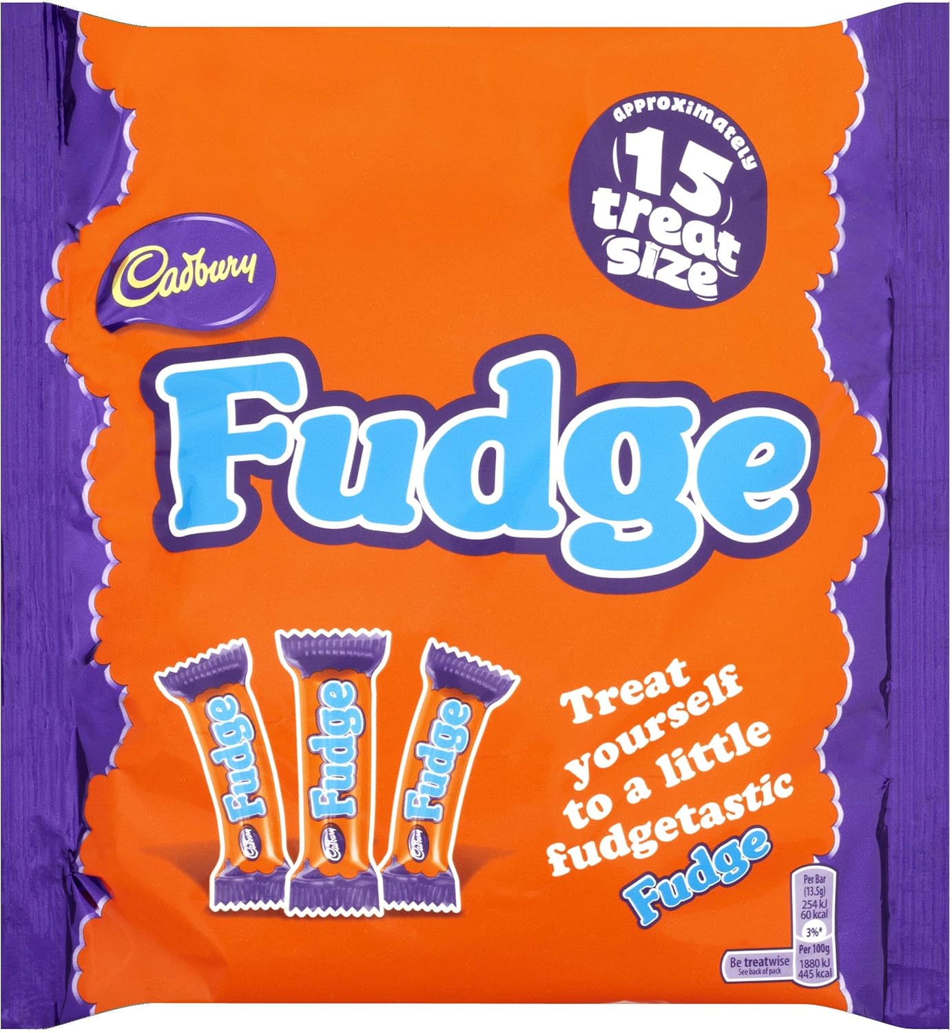 Cadbury Fudge Treatsize Chocolate 15 Bar Multipack, Rich Chocolate and Creamy Fudge, Perfect for Trick or Treat Gifts or Halloween Party, 202g (Pack of 1)