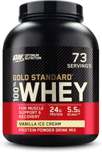 Optimum Nutrition Gold Standard Whey Muscle Building and Recovery Protein Powder With Naturally Occurring Glutamine and Amino Acids, Vanilla Ice Cream, 76 Servings, 2.28kg, Packaging May Vary