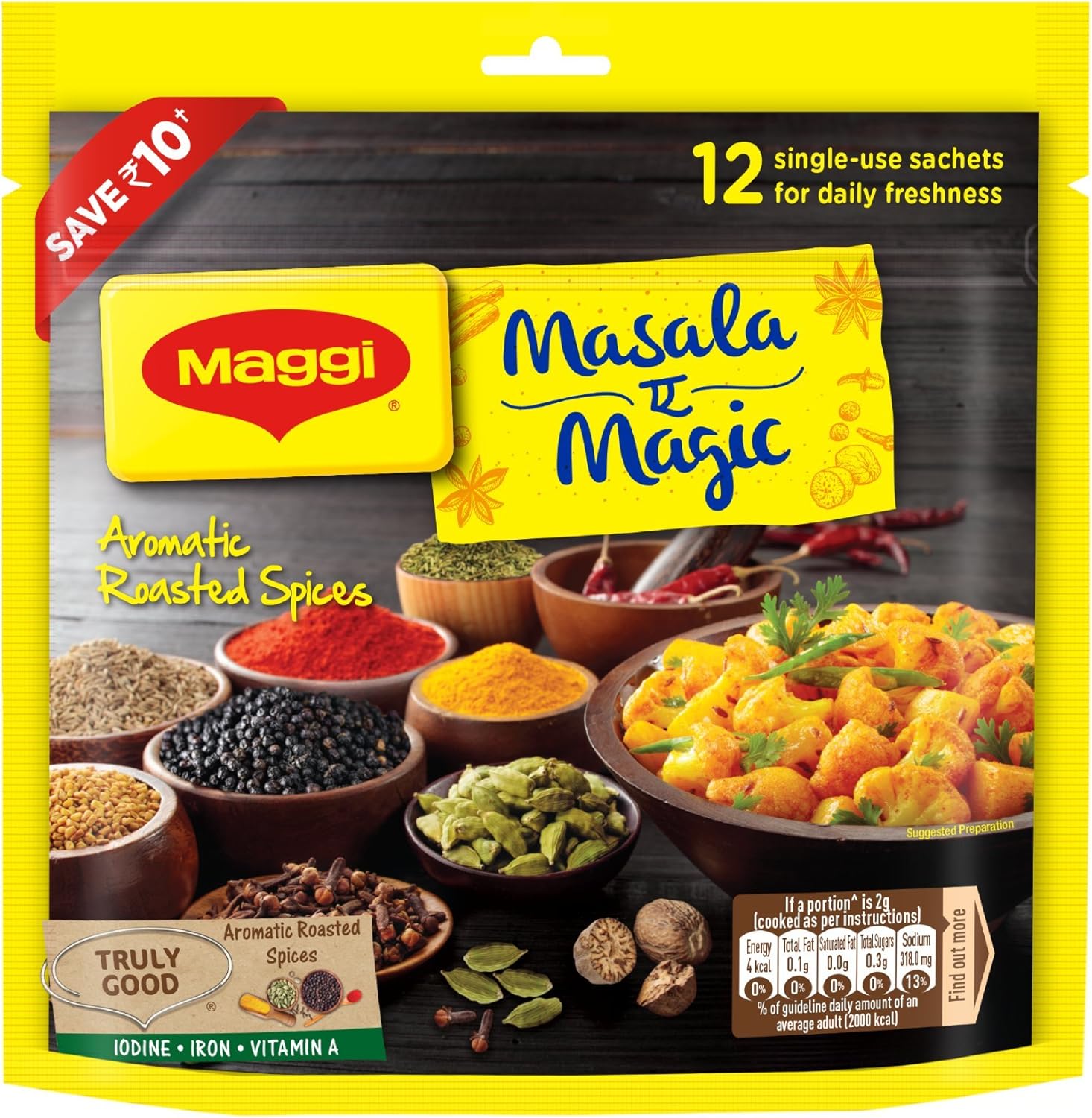 Maggi Masala-ae-Magic Share Bag, 78 grams - 2.75 oz, India - Vegetarian - 12 single use sachets (12 units x 6.5 grams each)