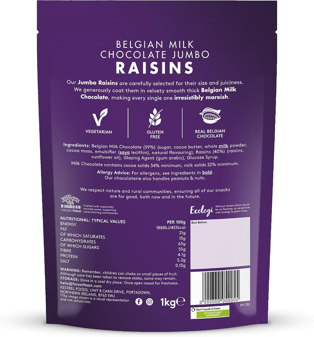 Forest Feast Belgian Milk Chocolate Jumbo Raisins - Fully Dipped Premium Snack