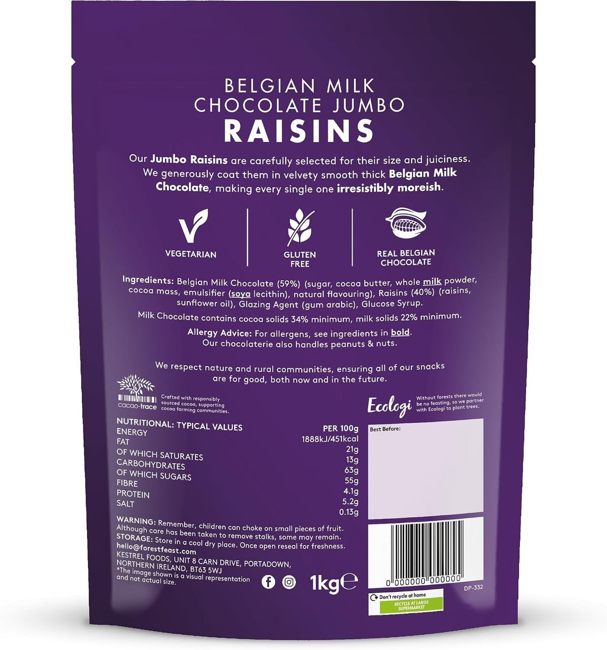 Forest Feast Belgian Milk Chocolate Jumbo Raisins - Fully Dipped Premium Snack