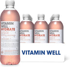 Vitamin Well Rhubarb & Strawberry Flavouredwater Packed with Vitamin C, D, Zinc, Biotin, Low Calorie  12 x 500ml (HYDRATE)