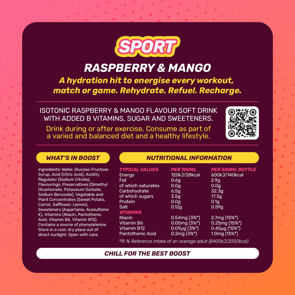 Boost Sports Drink Orange Flavour 12 Isotonic Drink with Vitamin B12 and B6 Electrolyte Drink Maximum Hydration Drinks Low Calorie Vegan Adult Soft Drinks Multipacks 12x500ml