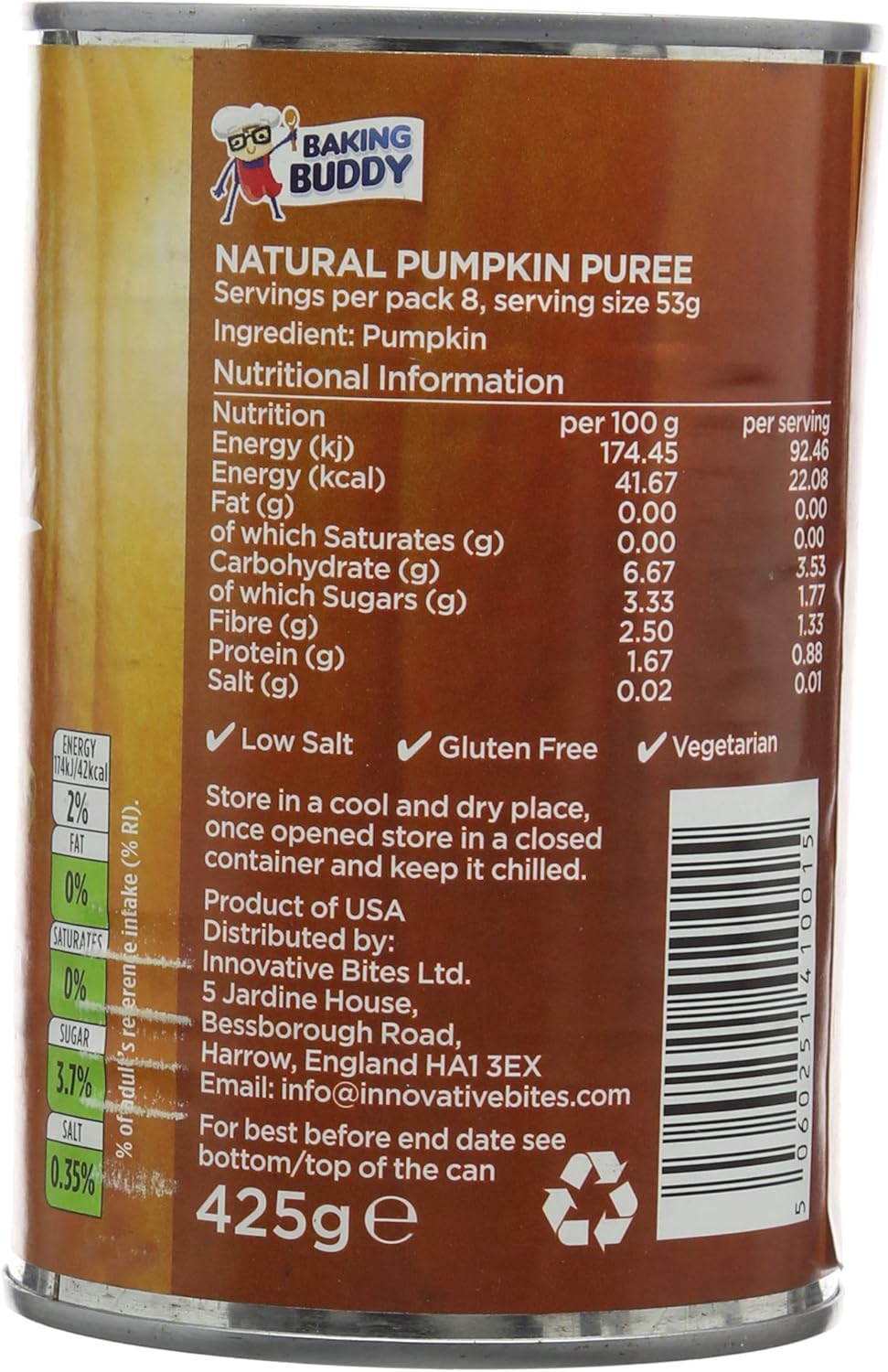 Baking Buddy Natural Pumpkin Puree, 425 g