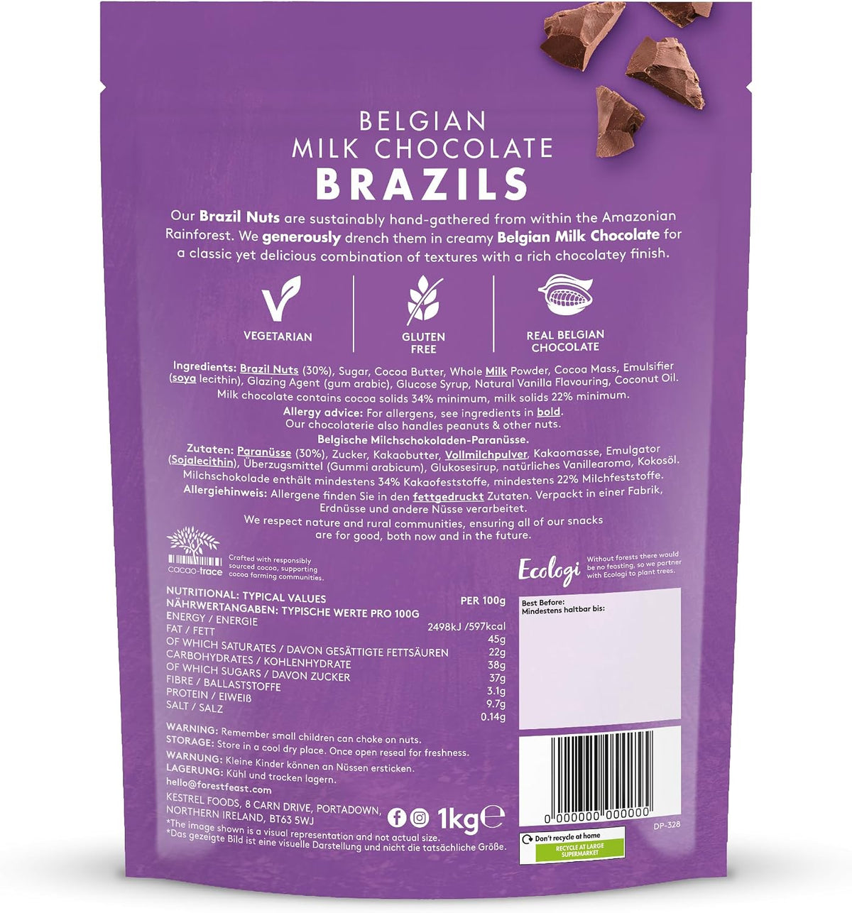 Forest Feast Belgian Milk Chocolate Brazils - Extra Thick Chocolate Coated Nuts (Award Winning)