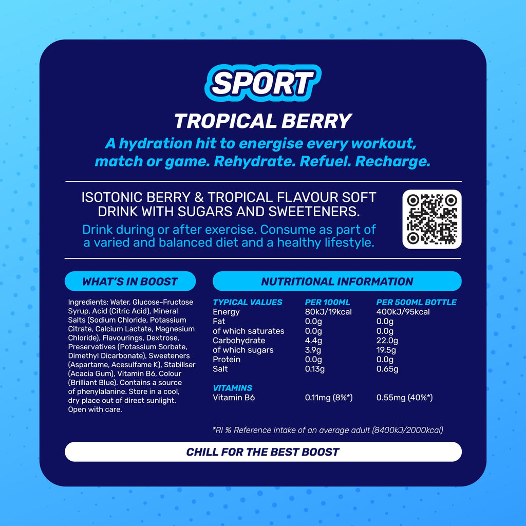 Boost Sports Drink Orange Flavour 12 Isotonic Drink with Vitamin B12 and B6 Electrolyte Drink Maximum Hydration Drinks Low Calorie Vegan Adult Soft Drinks Multipacks 12x500ml