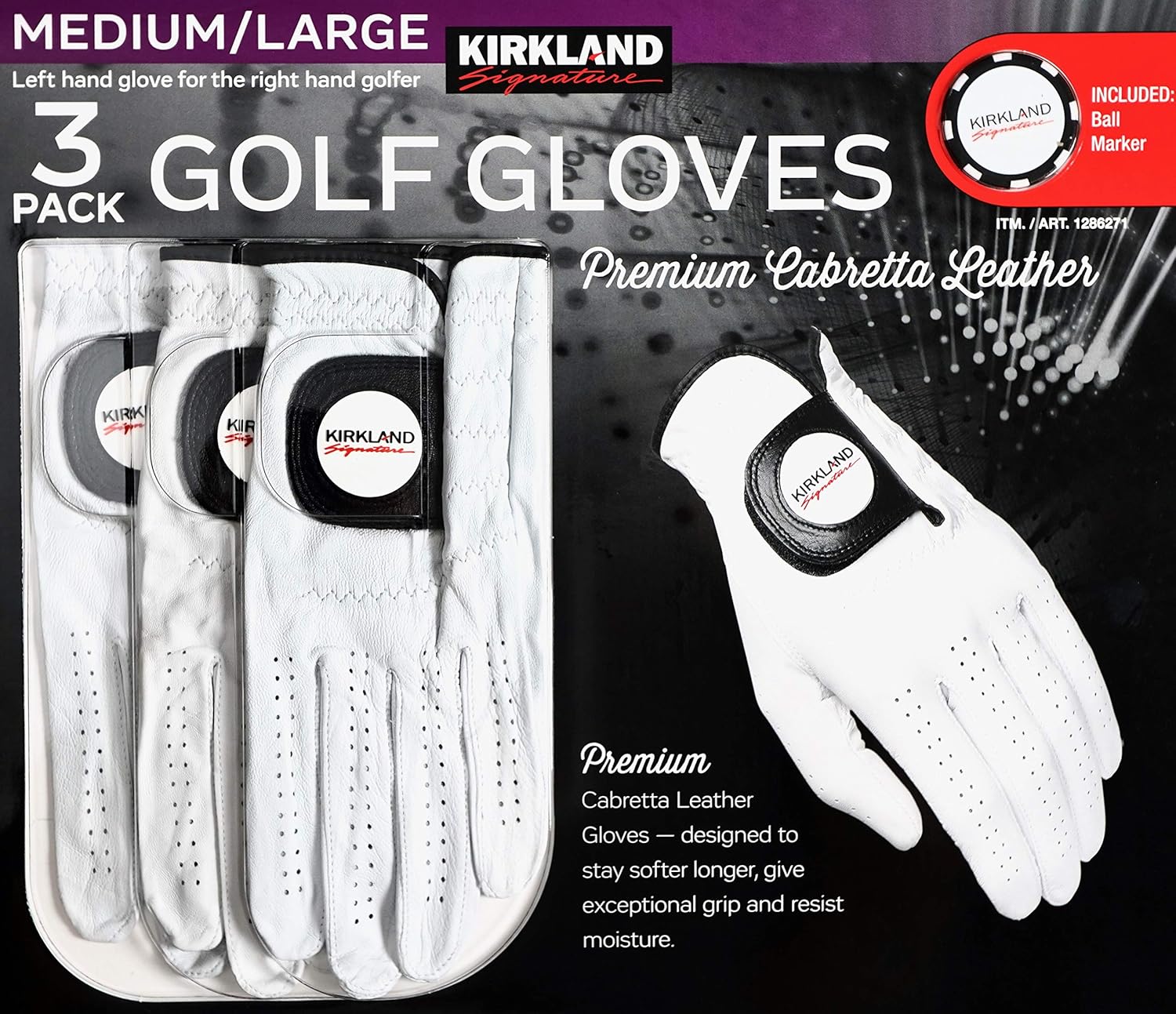 Kirkland Signature Men's Golf Gloves Premium Cabretta Leather