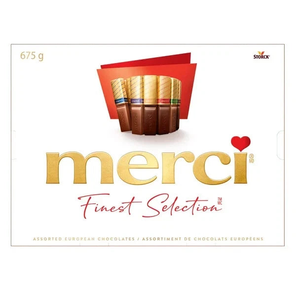 MERCI chocolate box, MERCI assorted chocolates, MERCI 675g finest selection, European chocolate gift box, premium assorted chocolates, MERCI gift box, luxury chocolates, assorted pralines, MERCI bulk buy, thank you chocolates.