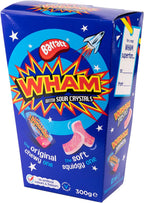 Barratt WHAM 300g, retro sweets, fizzy chew bars, raspberry WHAM, nostalgic sweets, sherbet centre, British candy, share bag, kids party sweets, chewy toffee bars.