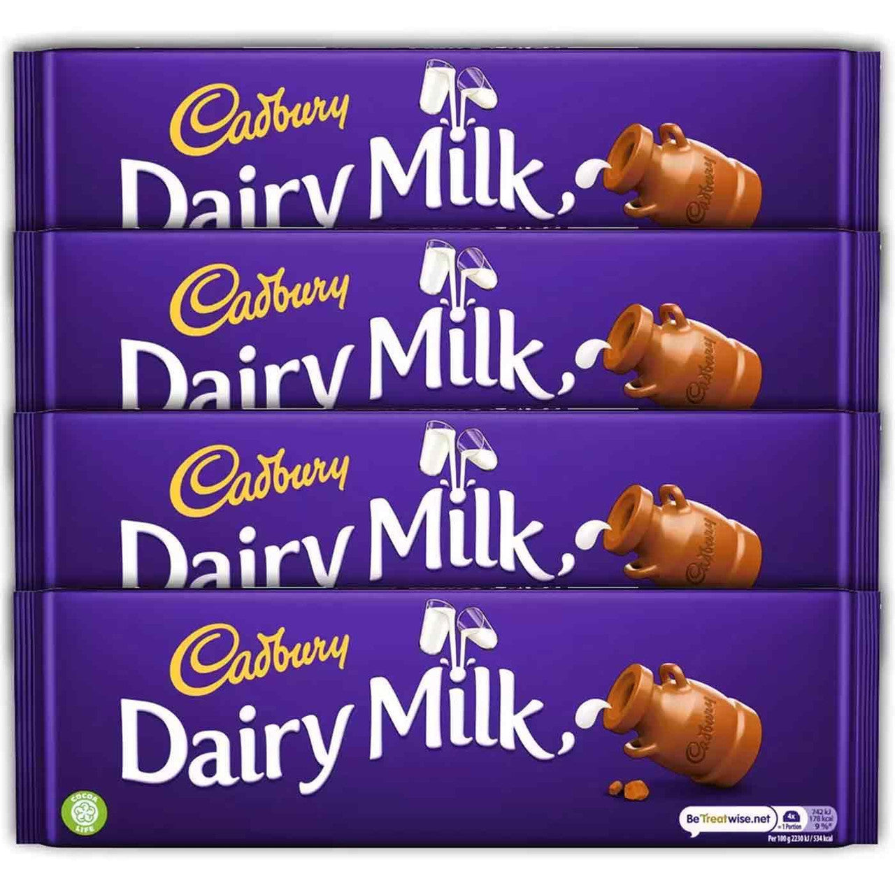 Cadbury Dairy Milk Chocolate Fresh Milk Made Large Big Bars Snack Pack 4 x 300g