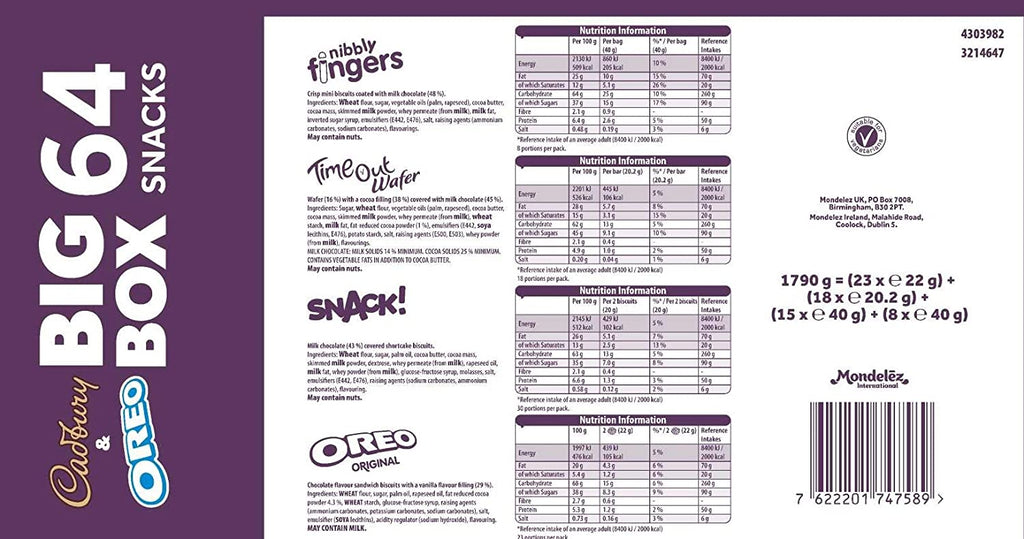Cadbury & OREO Big Box of Treats, Cadbury variety box, OREO variety pack, Cadbury & OREO sharing box, Cadbury office snacks, Cadbury & OREO 64 pack, chocolate assortment box, Cadbury bulk buy, OREO chocolate mix, Cadbury gift box.