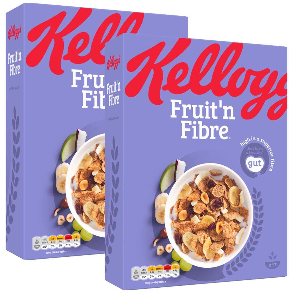 Kellogg's Fruit'N Fibre Breakfast Flakes Healthy Fruits Nuts Cereal Pack2x700g